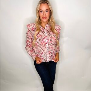 Karlie Pink Floral Ruffle Blouse